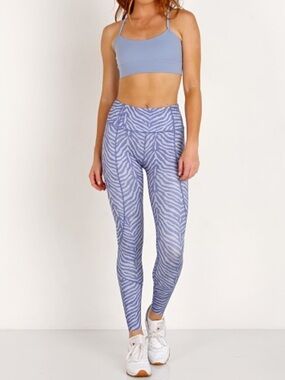 Varley Bedford Zebra Print High-Waist Leggings Light Blue/Blue Small Workout Gym